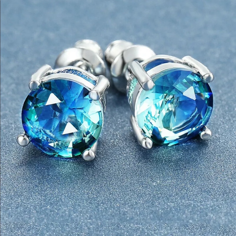 New 2.16 Cts AQUAMARINE EARRINGS 14K WHITE GOLD - Picture 2 of 5
